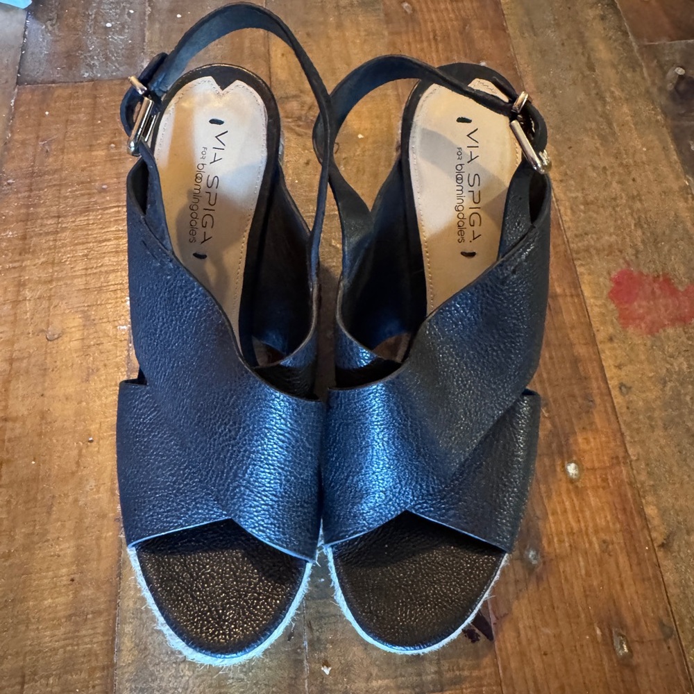 Via Spiga Black Wedge Slingback Espadrille Sandles